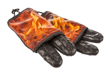 Pair of Gloves With Flames Design. on a White or Clear Surface PNG Transparent Background.