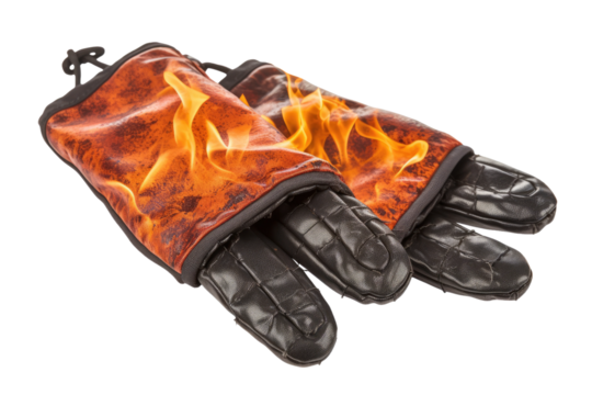 Pair of Gloves With Flames Design. on a White or Clear Surface PNG Transparent Background.