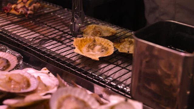 Grilling Scallops at an Izakaya