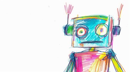 Crayon Drawing of a Child's Imagination as a Robot Generative AI