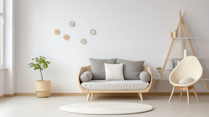 Modern living room interior with empty wall background.