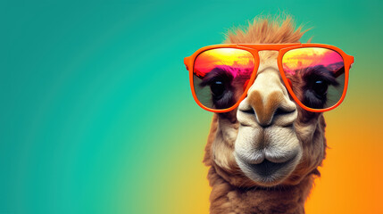 cool llama with sunglasses on vibrant background