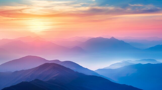 Majestic mountain landscapes at sunrise or sunset