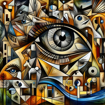 Obraz w stylu kubizmu i dadaizmu, tapeta generative ai