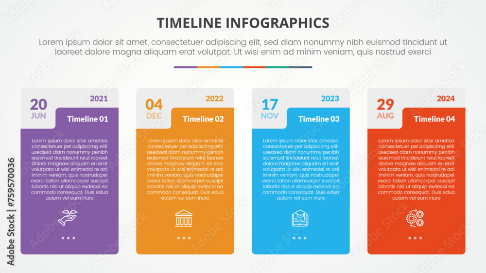 Aufkleber timeline milestone infographic concept with big box creative card shape for slide presentation with 