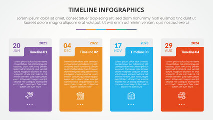 timeline milestone infographic concept with big box creative card shape for slide presentation with 4 point list
