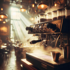 Ekspres do kawy w kawiarni, dekoracja generative ai