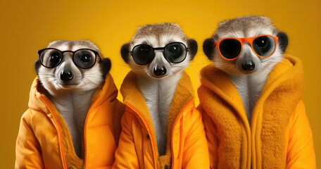 whimsical meerkats in fashionable attire