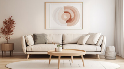 Modern living room interior with empty wall background.
