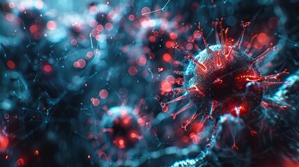 A macro illustration of the virus designed for medical context. Virus cells background - obrazy, fototapety, plakaty