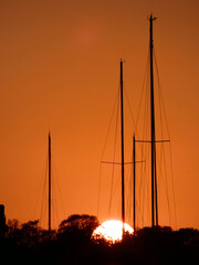 Beautiful sunset in the city harbor of Rostock (Germany)