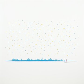 A watercolor painting of a vibrant, star-filled sky with cute constellations forming animal shapes