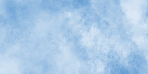Watercolor stain with hand paint pattern on blue canvas, Clouds and mist background on blue, Creative vintage light sky blue background with various clouds and fogg.