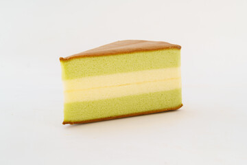 Matcha sandwich cake on white background