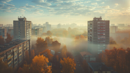 Autumnal Haze Over Cityscape - obrazy, fototapety, plakaty