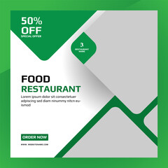 Fast food restaurant business marketing social media post or web banner template design with abstract background, logo and icon. Fresh pizza, burger & pasta online sale promotion flyer or poster