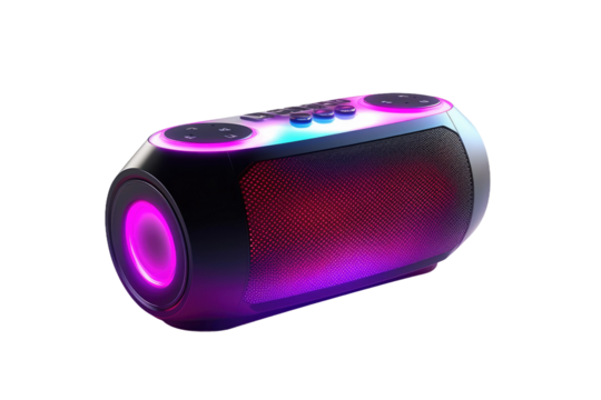 Bluetooth Speaker With Purple Light. on a White or Clear Surface PNG Transparent Background.