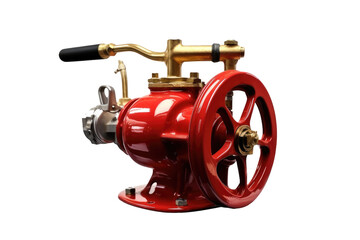 Red Fire Hydrant With Connected Hose. on a White or Clear Surface PNG Transparent Background.