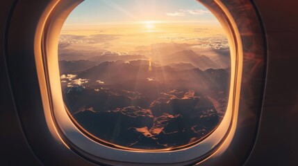 Naklejka premium A view of the sun through an airplane window