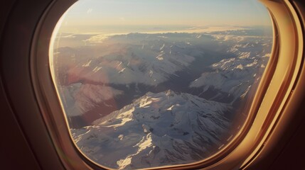 A view of mountains from an airplane window