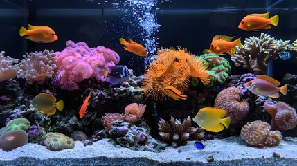Lively Underwater Oasis: Colorful Fish and Exotic Corals Flourishing in a Home Aquarium