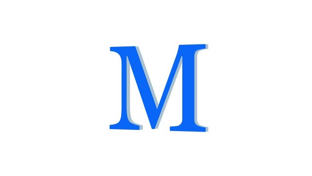 3d M letter logo loopable rotated blue color animation white background