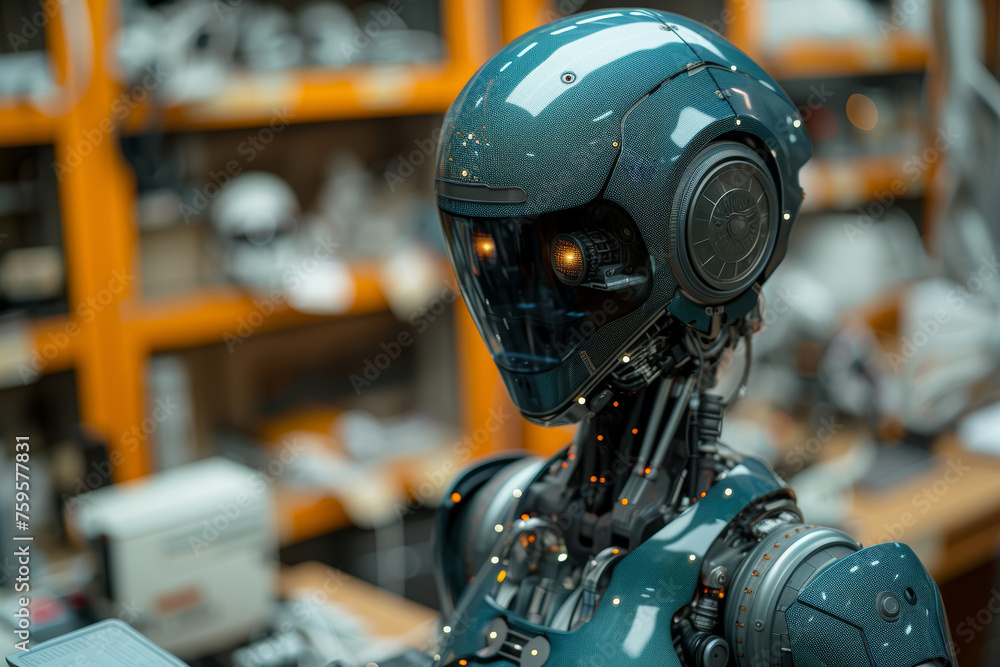 Poster a futuristic ai-powered robot performing complex tasks with precision and efficiency. concept of rob