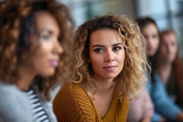 Obraz premium Diverse people sitting in a close circle and talking to a therapist. Group therapy session