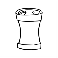 Vector drawing of a cup, thermos. Quench your thirst on a hike. Camping equipment, hand drawn graphics. Travel thermal mug, glass.