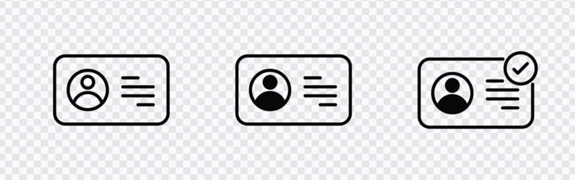 "ID Card Icon Set - Driver's License Identification Symbol with Circle Tick Approval in Stock Image"