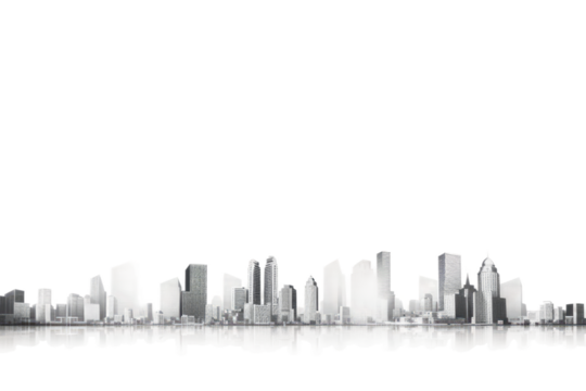 Urban City Skyline in Black and White. on a White or Clear Surface PNG Transparent Background.