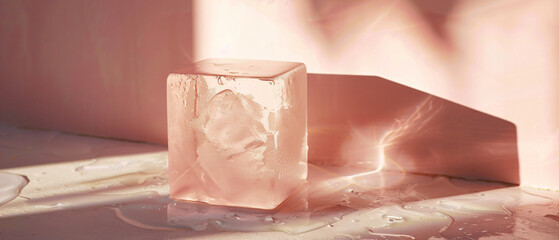 An ice cube sitting on top of a white table 