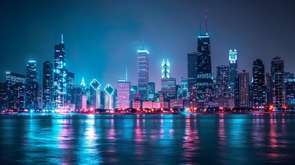 Obraz premium Dramatic city skylines illuminated at night