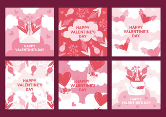 Fototapeta na wymiar set of flat red and pink vector Valentine's Day cards