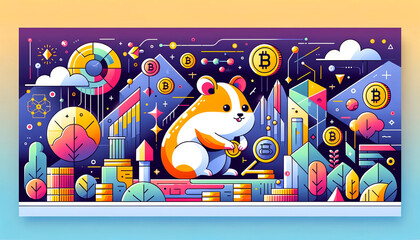 illustration of hamsters with stacks of bitcoins and graphs. Crypto currency. crypto hamsters.