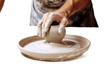 Man Crafting Vase From Clay. on a White or Clear Surface PNG Transparent Background.