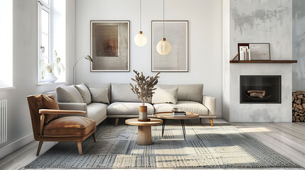 Scandinavian style living room showcasing the beauty of simplicity and minimalism - obrazy, fototapety, plakaty