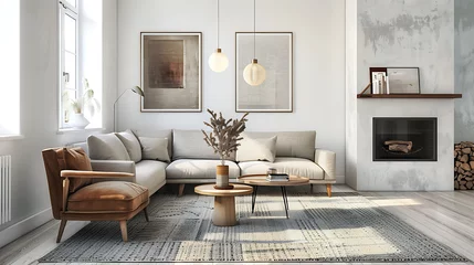 Poster Scandinavian style living room showcasing the beauty of simplicity and minimalism © Warda