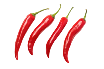 Fotobehang Three Red Peppers on a White Background. on a White or Clear Surface PNG Transparent Background. © Usama