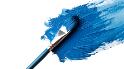 Blue Paint Brush Stroke on Transparent White Background, Artistic Design Element - Hand Edited Generative AI