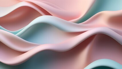 Closeup of rippled pastel color silk fabric. Waves of colorful satin fabric with gradient. Abstract 3D background. 