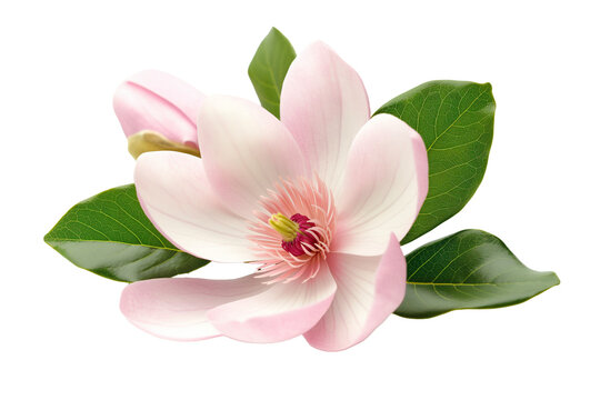 Magnolia flower with leaves isolated on transparent background