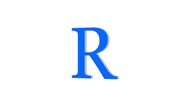3d R letter logo loopable rotated blue color animation white background