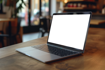 Laptop mockup with a blank transparent screen on the work desk. Ideal for educational school websites