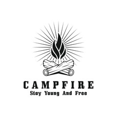vintage Campfire Logo Design, Camping Vector. Logo for camping , adventure wildlife , campfire and wilderness