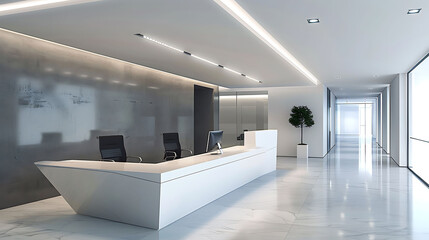 Modern minimalist office interior design featuring minimalist lighting fixtures