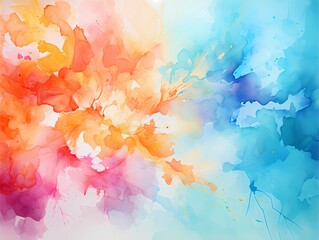 Obraz na płótnie Canvas Vivid Watercolor Floral Splash: Abstract art with bright blue and pink hues, featuring floral elements on a textured paper background