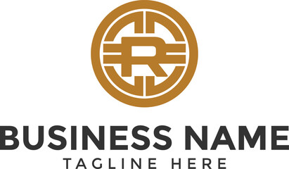 letter R crypto logo, crypto coin business logo icon for website.	blockchain and digital currency symbol crypto currency token