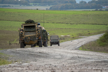British army Supacat Jackal 4x4 rapid assault, fire support and reconnaissance vehicle, in action...