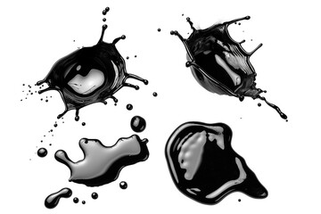 A set of black oil splashes isolated on a transparent background